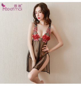 FEE ET MOI Sexy Rose Lace Seethrough Body Sleepwear (Black - Red)